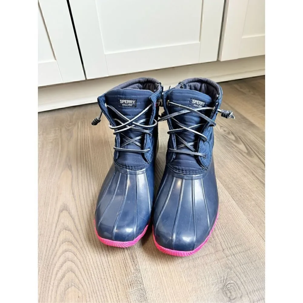 Sperry Girls Saltwater Rain Boot Navy Size 6M Big Kids Rubber Outdoors